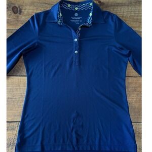 Peter Millar Womens 3/4 Sleeve Navy Blue UPF 50 Moisture Wicking Polo Shirt S